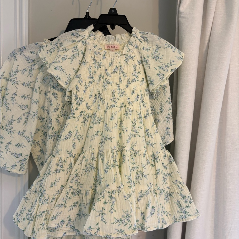 Ivy City Co Mommy & Me Floral Dress in Cream and Blue